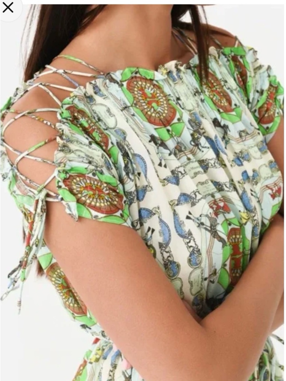 Tory Burch Cream Maxi Dress with Green & Orange Medallion Print - Picture 3 of 5